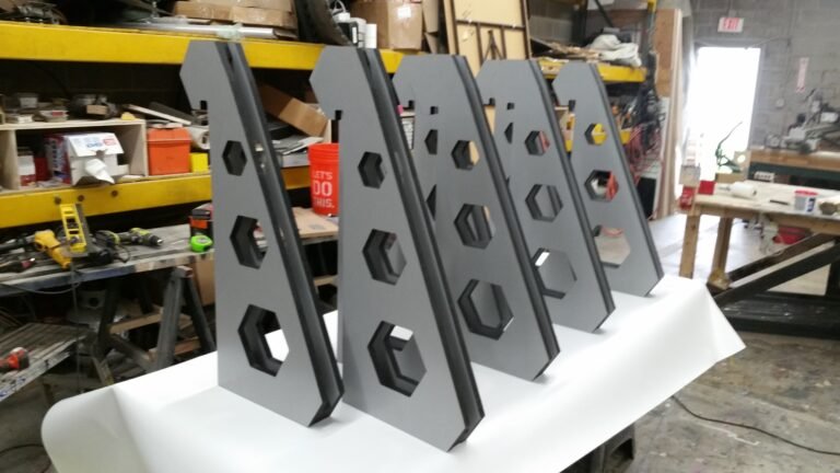 Row of cut scenic supports on the bench
