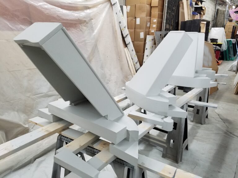 Painted scenic parts drying in the shop
