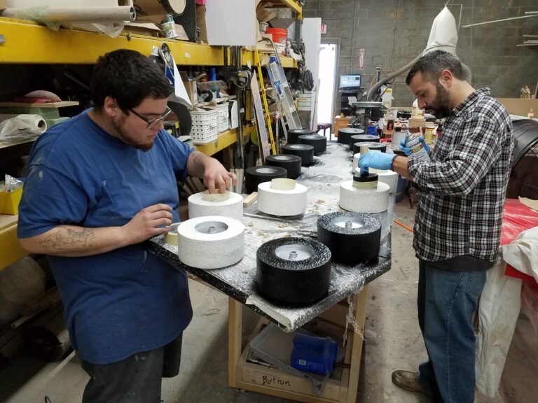 DC Scenics fabricators assembling scenic components in the workshop