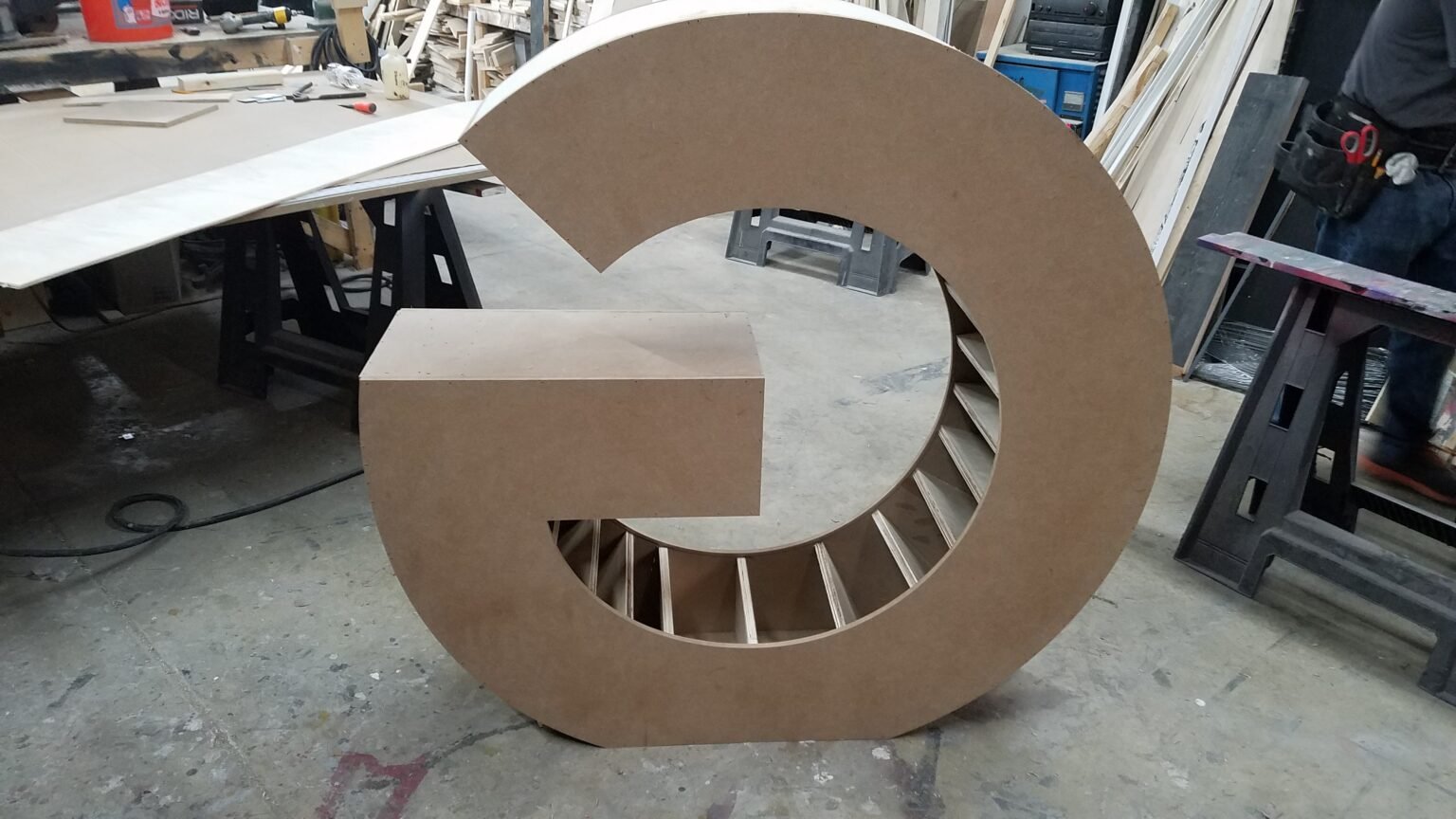 Giant letter frames in the workshop