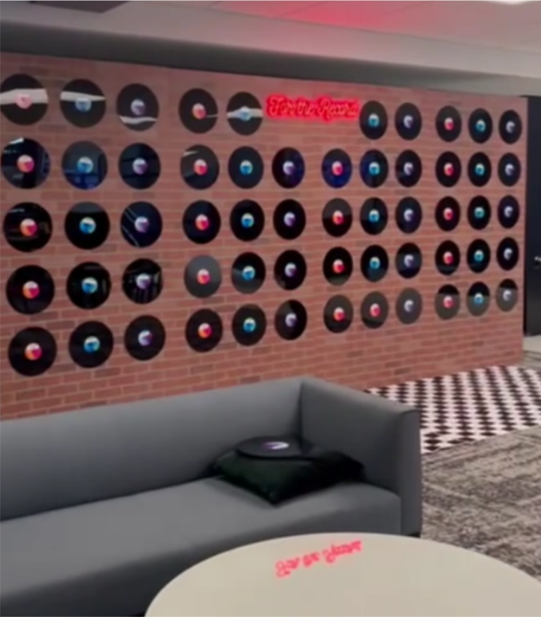 The finished record wall built from the design