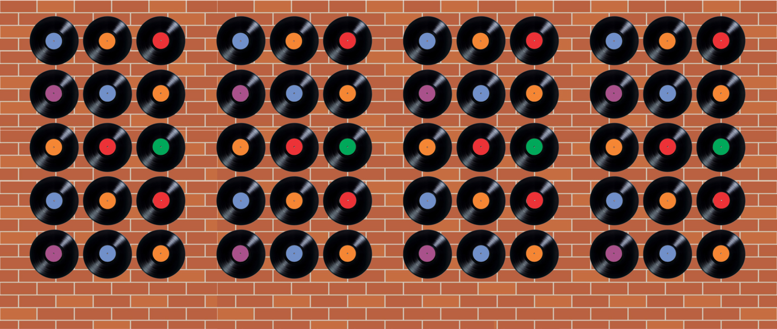 Rendering of a retro diner record wall