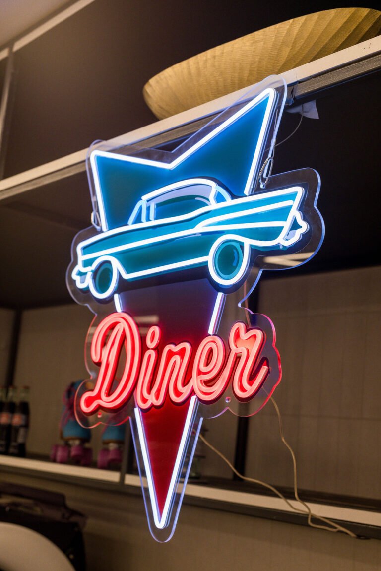 Neon Diner sign built for a 1950s retro diner themed event