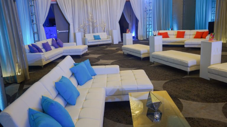 Modern lounge set with white seating