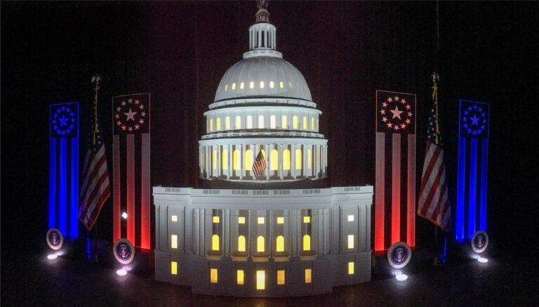 Illuminated U.S. Capitol facade backdrop built for an event