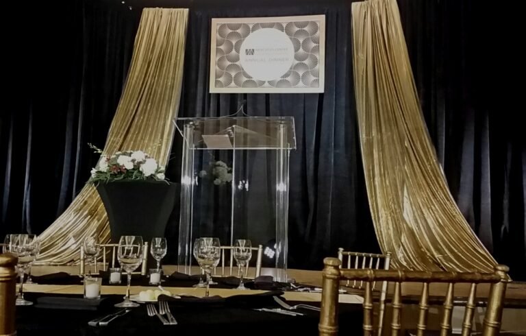 University dinner stage with backdrop