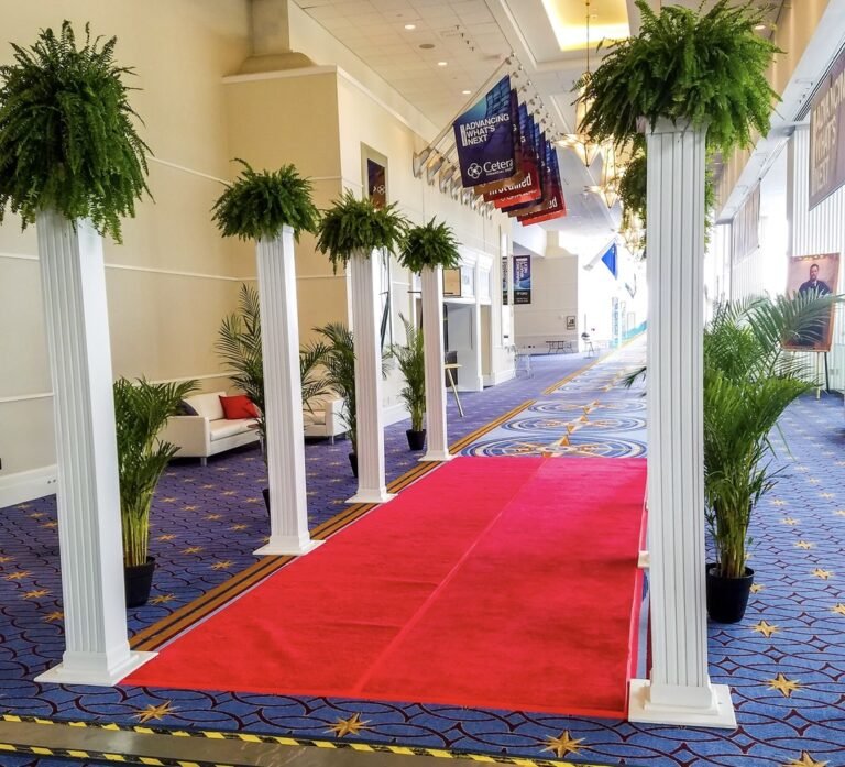 Red carpet entrance with columns