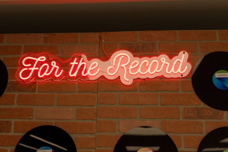 For the Record neon sign