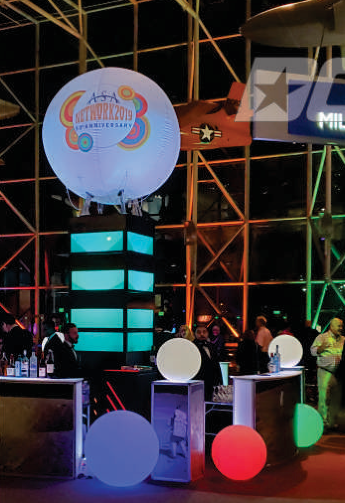 Glowing LED orbs at an event