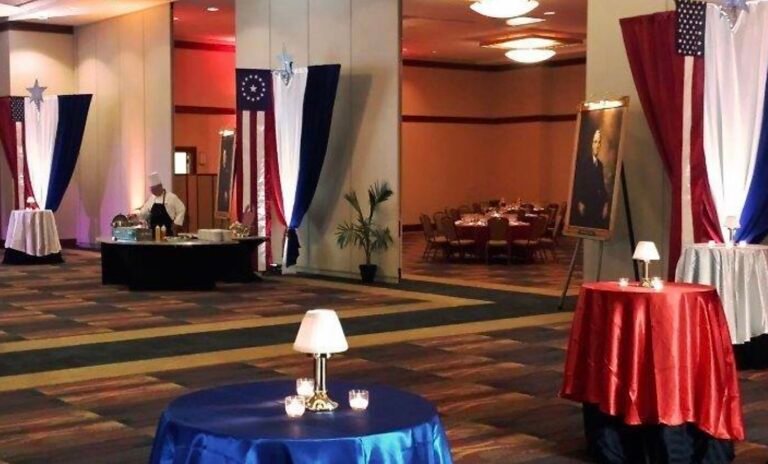Event setup with presidential portraits